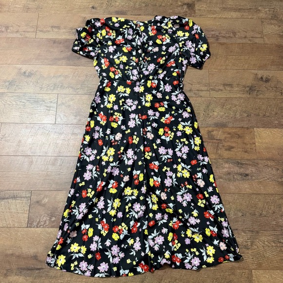 ASOS Design Dresses & Skirts - ASOS Design‎ Black Floral Puff Sleeve Midi Dress V-Neck Size US 14